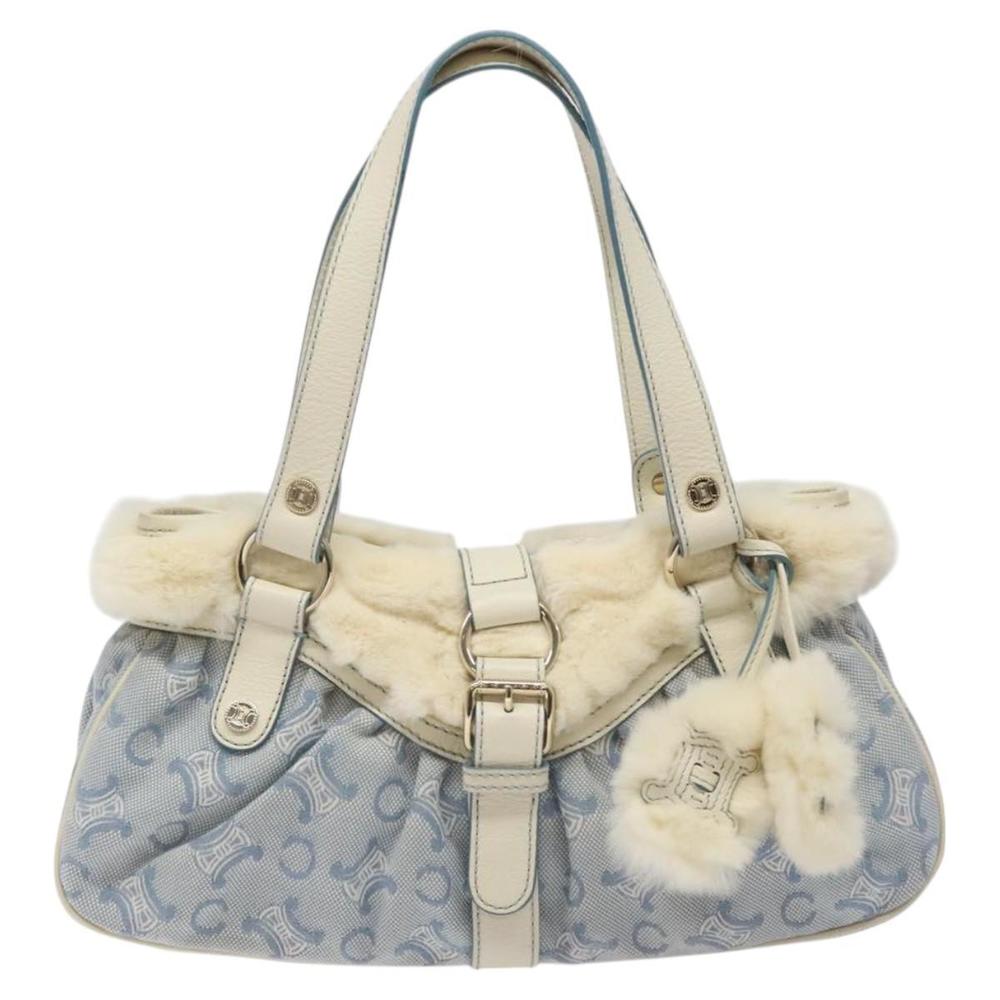 CELINE C Macadam Canvas Hand Bag Light Blue Gold Auth 121231 - Picture 13 of 16